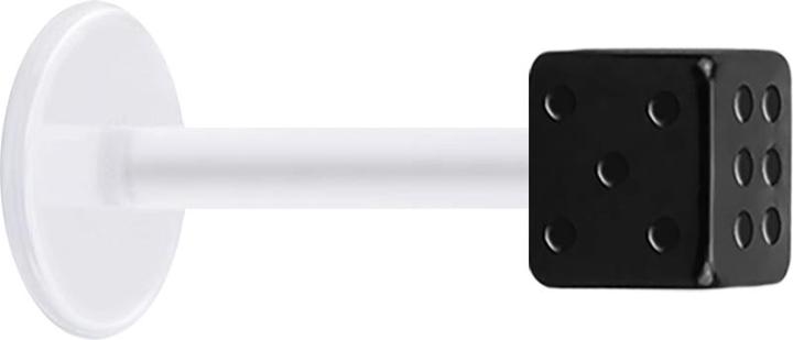 Image du produit Star Piercing Micro Labret transparent avec cube noir (sans laiton, Acier chirurgical 316L, Bioflex)