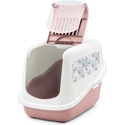 Maison de toilette Savic Nestor motif Flamingo rose / blanc avec des motifs de flamands roses