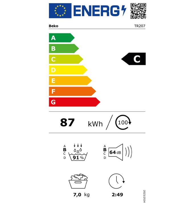 Energie-Label Beko Wäschetrockner TR218 (7 kg, Rechts)
