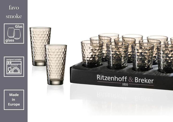 Produktbild Ritzenhoff & Breker Trinkglas FAVO, 400 ml, braun mit Wabenstruktur, konisch, spülmaschinenfest (0.40 l, 6 x)
