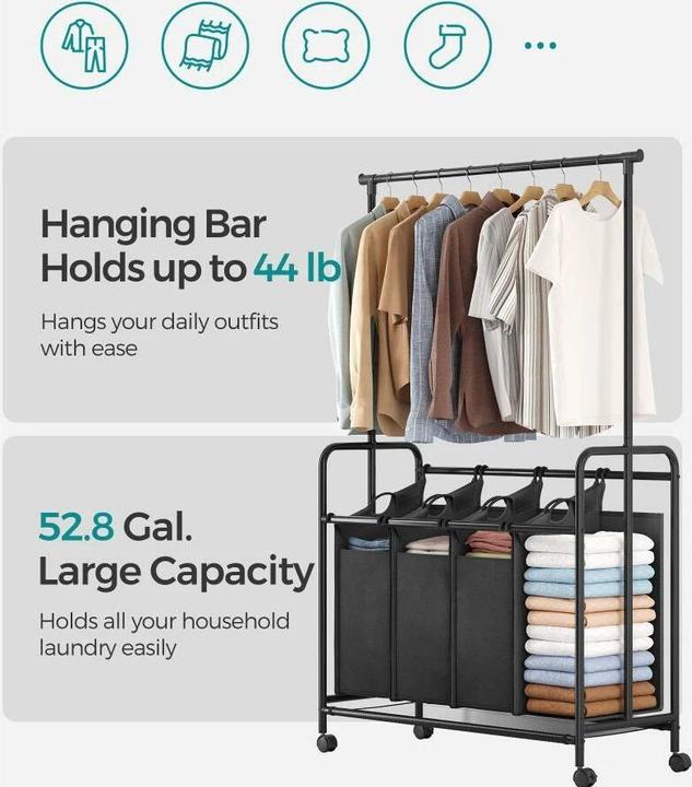 Produktbild Songmics Wäschekorb 50 l, Schwarz (50 l)