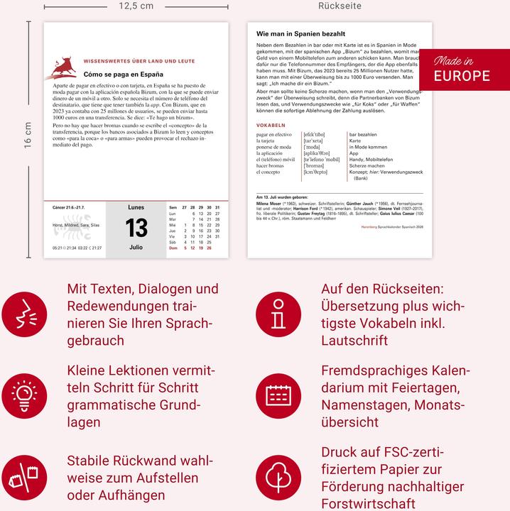 Produktbild Harenberg Spanisch Sprachkalender 2026 - Spanisch lernen leicht gemacht - Tagesabreisskalen (12.5 x 16 cm)