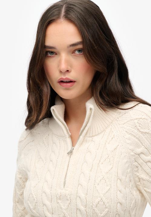 Produktbild Superdry Schmaler Strickpullover mit halbem Reissverschluss und Zopfmuster (XXS)