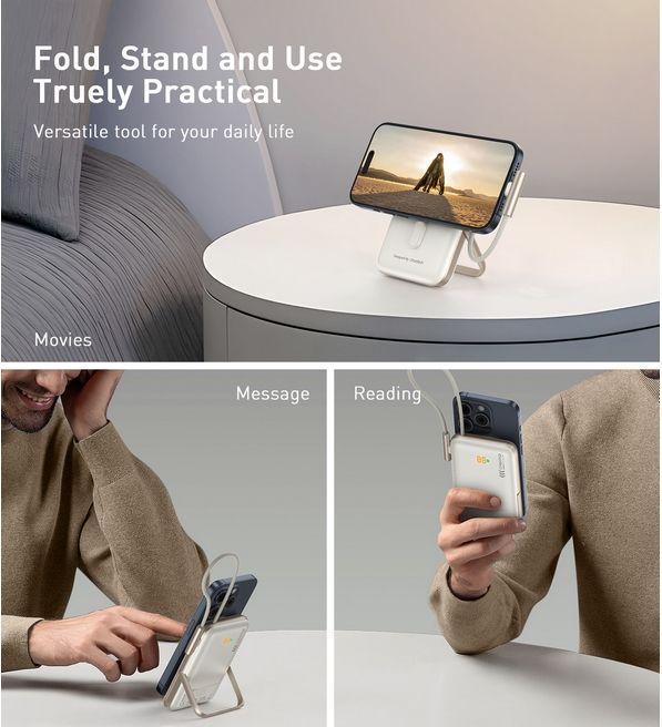 Actual product image Choetech B735 magnetic powerbank 10000mAh 20W PD + USB-C cable (white) (10000 mAh, 20 W, 37 Wh)