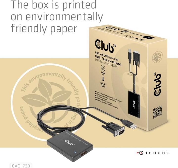 Produktbild Club 3D Club3D Adapter VGA + USB-A > HDMI St/Bu (HDMI, USB, VGA, 60 cm)