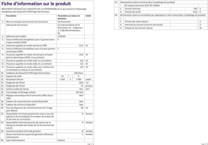 Nährwerte und Zutaten LG 27SR50F-B (1920 x 1080 Pixel, 27")