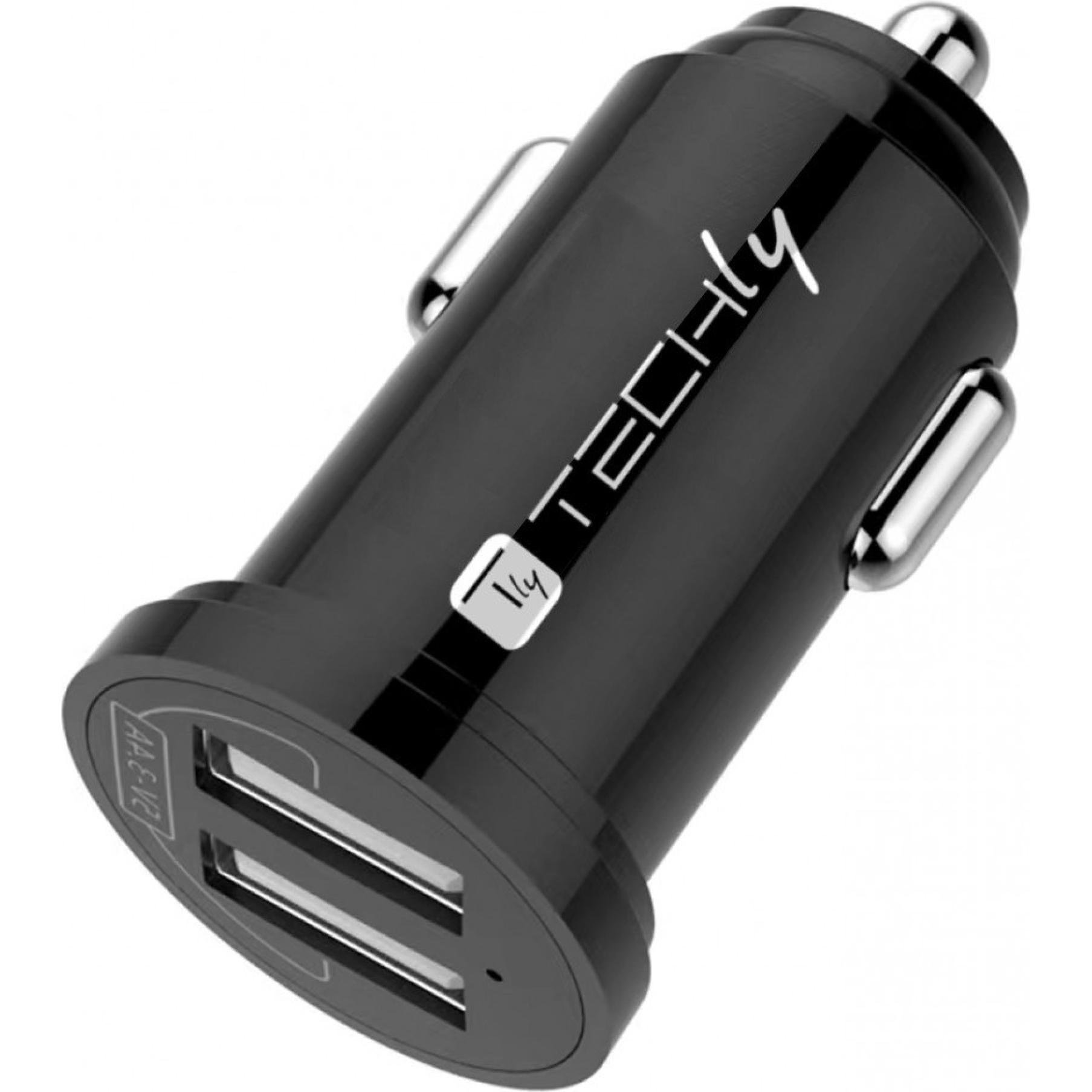 Techly Mini Car Charger 2 USB-A Ports, Auto Adapter, Schwarz