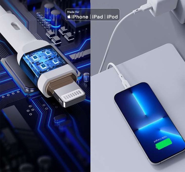 Actual product image Aukey USB-C - Lightning MFi 27W silicone USB cable, 1.8 m (1.80 m, USB 2.0)
