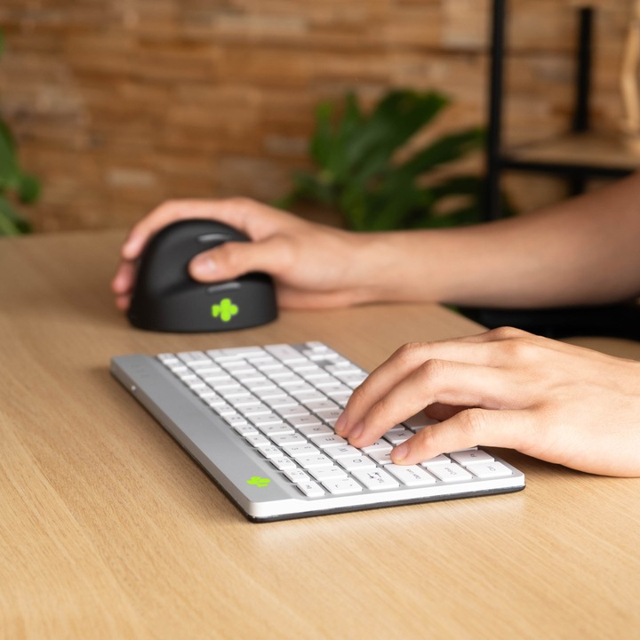 Produktbild R-Go Tools R-Go Compact Break ergonomische Tastatur, QWERTZ (DE), bluetooth, weiss (DE, Kabellos)