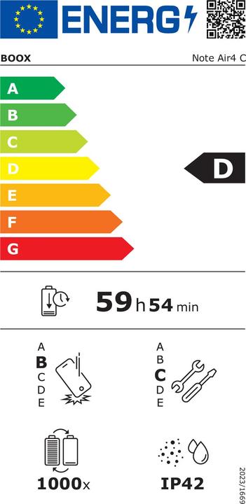 Energy Label Onyx Boox Note Air5 C (10.30", 64 GB)