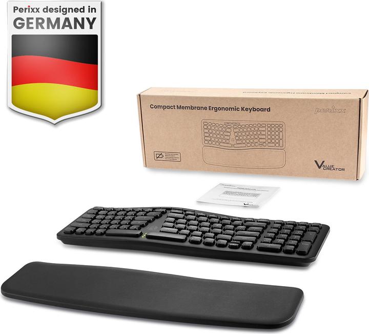 Produktbild Perixx Wireless Ergonomic Black DE Keyboard (DE, Kabellos)