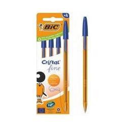 Bic, Penne, Cristal Original Fine Kugelschreiber Blau 4 Stück (Blu, 4 x)