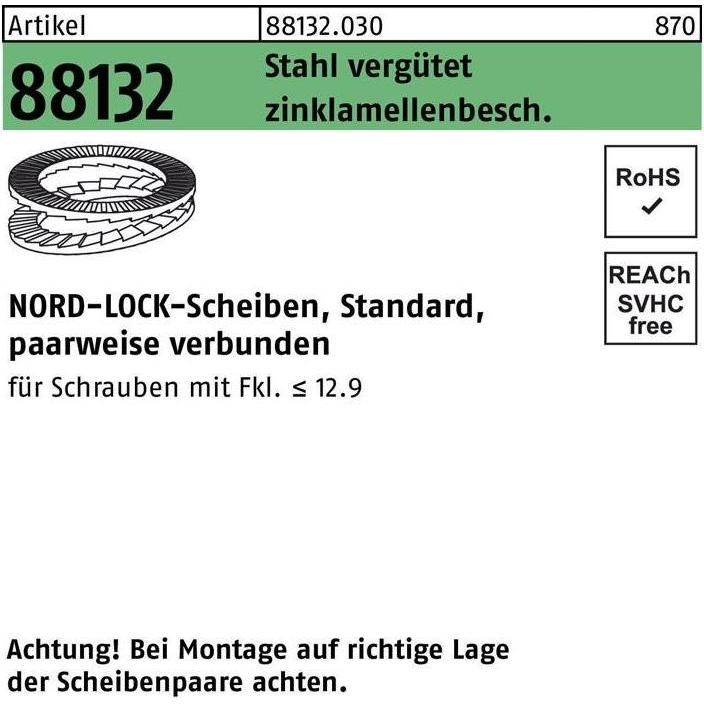 Nord-Lock, Muttern + Unterlegscheiben, Unterlegscheibe R 88132 geklebt NL 10 Stahl vergütet zinklamellenbeschichtet (M10...