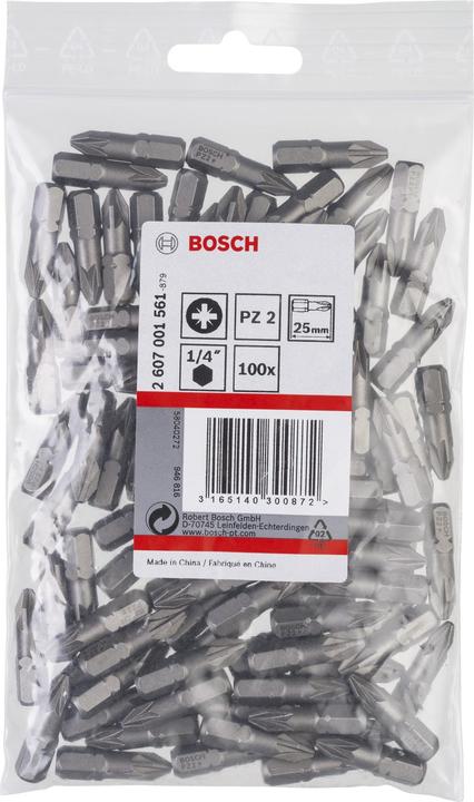 Actual product image Bosch Professional Zubehör Screwdriver bit extra-hard PZ 2, 25 mm, 100-pack (Cross Pozidriv PZ M2)