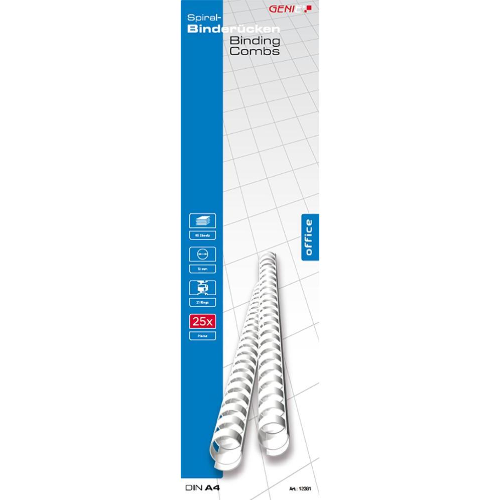 Genie, Bindegerät Zubehör, 12381 Plastikbinderücken (DIN A4 Format geeignet für alle Bindegeräte 12 mm) 25 Stück weiÃƒÂ