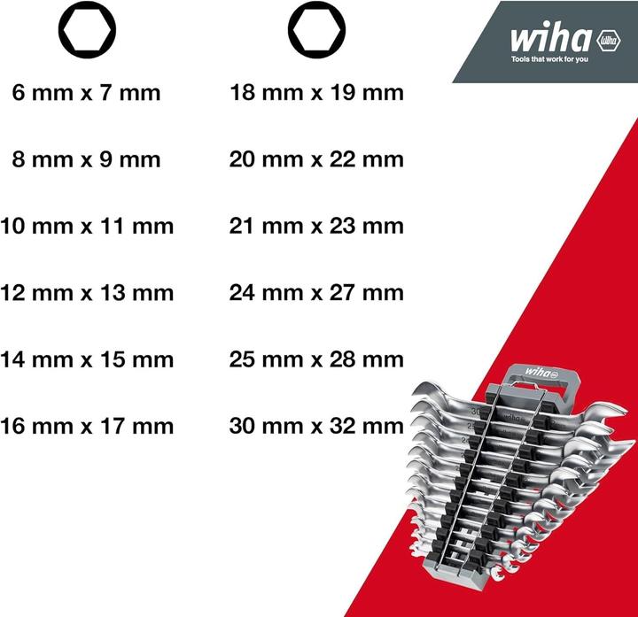 Produktbild Wiha Ringratschen-Gabelschlüssel Set (11 mm, 13 mm, 15 mm, 17 mm, 19 mm, 22 mm, 23 mm, 27 mm, 28 mm, 32 mm, 7 mm, 9 mm)