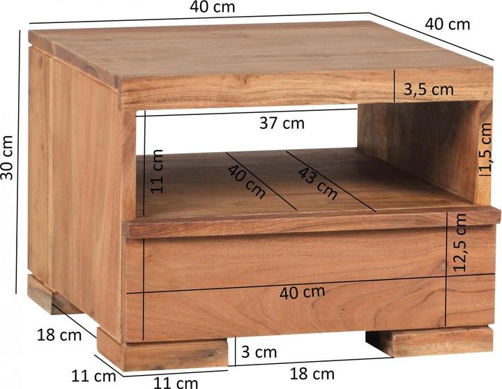Produktbild FineBuy Nachttische Massivholz Akazie Akazie (40 x 30 x 40 cm)