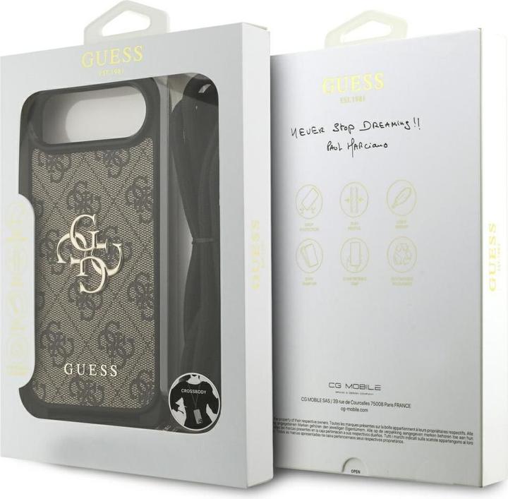 Actual product image Guess Etui 4G Big Logo Cord Stap Crossbody do iPhone 17 Air brązowy (Apple iPhone 17 Pro)