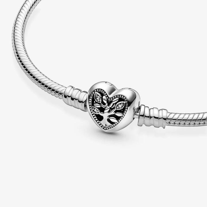 Actual product image Pandora Snake Chain Heart Clasp Bracelet (1.90 cm, Silver 925, Enamel)