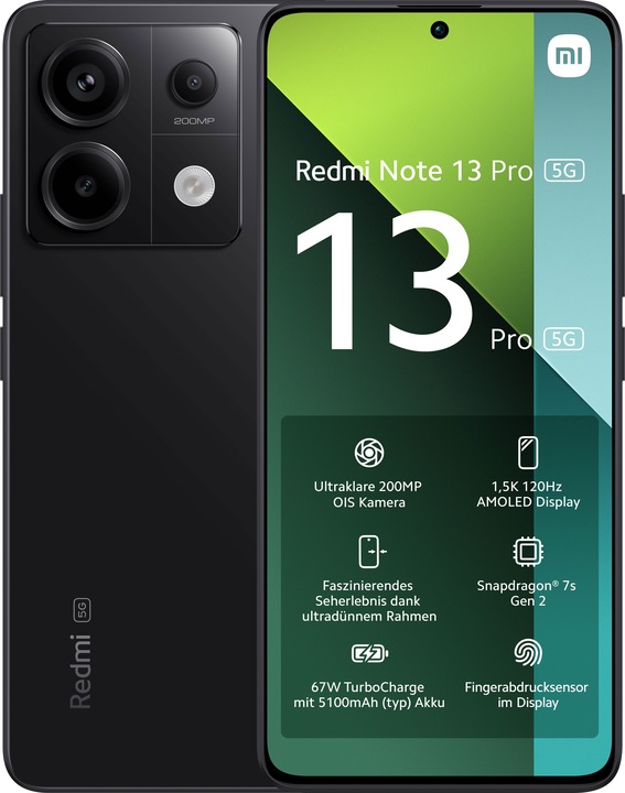 Xiaomi Redmi Note 13 Pro 5G (512 GB, Midnight Black, 6.67", Dual SIM, 200 Mpx, 5G)