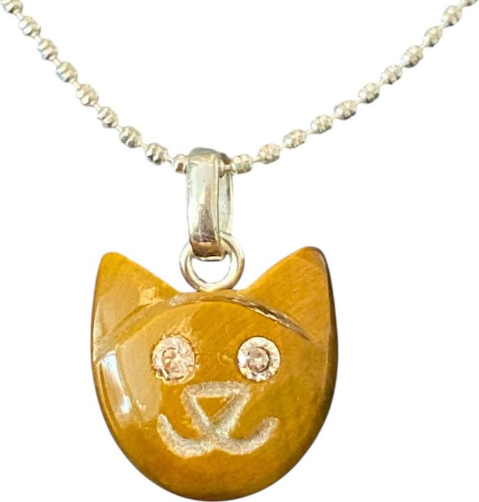 Immagine prodotto Steinkult Halskette mit Anhänger "Tiger" mit Tigerauge (925 Argento placcato, Occhio di tigre, Pietra zirconia)