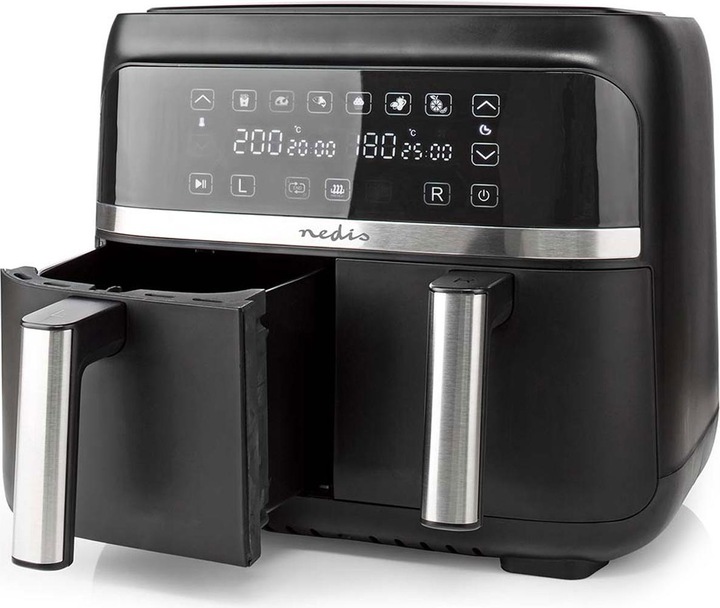 Actual product image Nedis Hot Air Fryer | 2x3.8 l | Timer: 60 min | Digital | Black