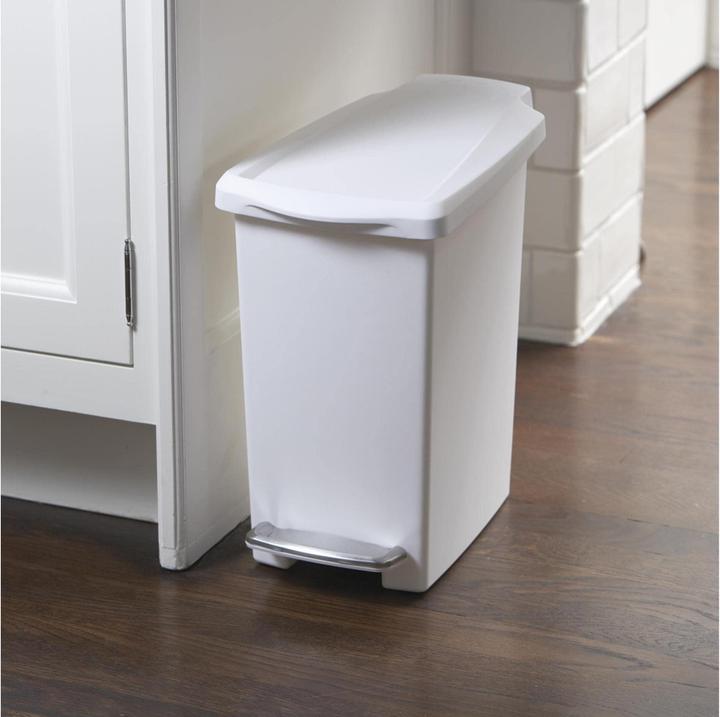 Actual product image Simplehuman narrow pedal bin 10 L, white CW1332 space-saving waste bin, without inner bin (10 l)