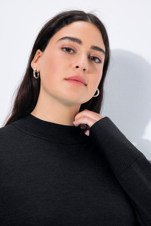 Image du produit Ulla Popken Damen grosse Grössen Pullover, Stehkragen, Langarm, Rippbündchen schwarz 46+ 822010100-46+ (46, 48)