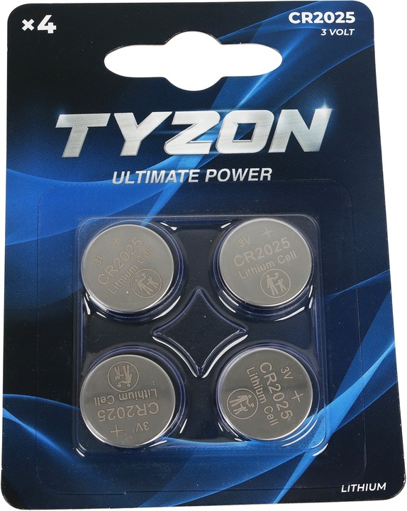 Productafbeelding Tyzon CR2025 Lithium batterij, 4 stuks. (4 Pcs., CR2025, 220 mAh)