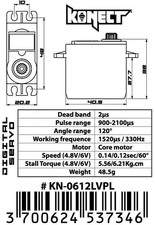Nährwerte und Zutaten Konect Standard Servo 0612LVPL 6.2 kg, 0.12 s, Digital