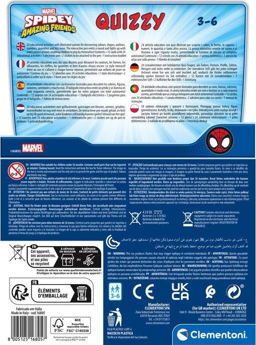 Nutritional values and ingredients Clementoni Quizzy game Spidey (Italian)