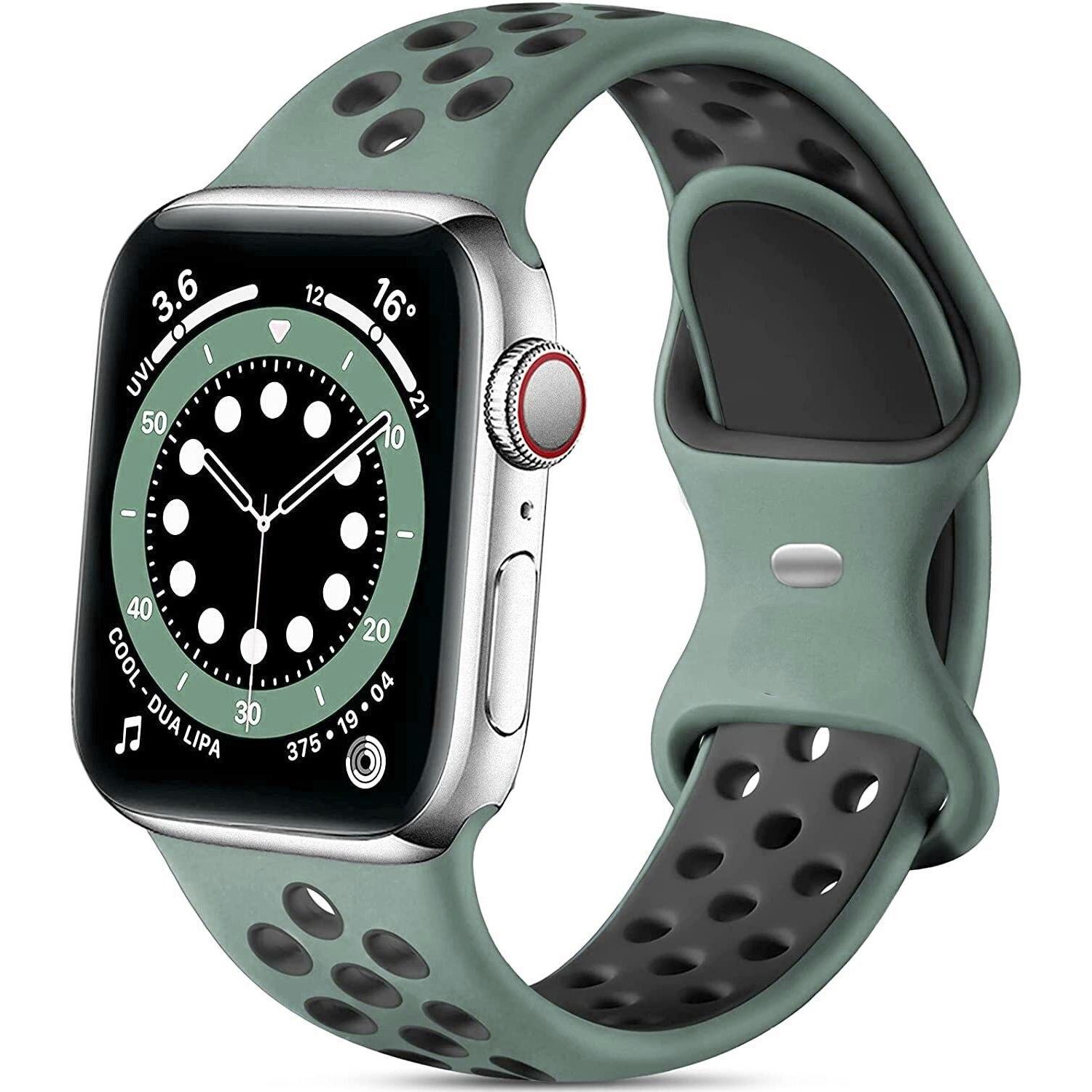Strap-it Sportarmband (Silikon, Apple Watch), Uhrenarmband, Schwarz, Grün, Mehrfarbig
