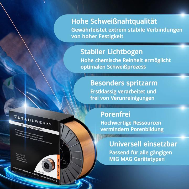 Produktbild Stahlwerk Schweissdraht MIG MAG Premium Drahtrolle ER70S-6 SG2 0,8 mm 15 kg
