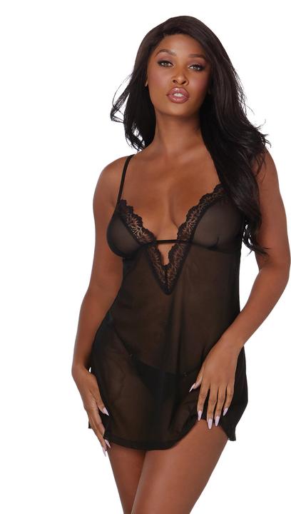 Produktbild Dreamgirl Stretch Mesh Chemise & Robe Set - Black (S)