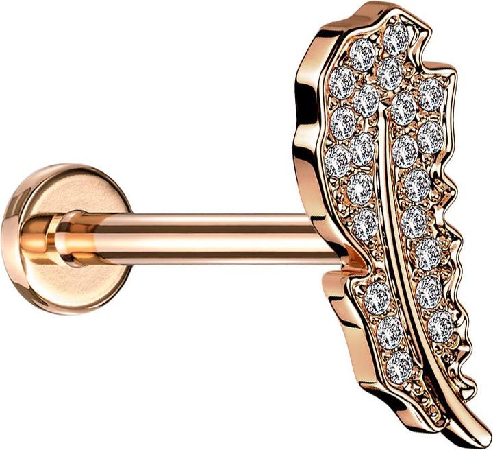 Immagine prodotto Star Piercing Micro Labret filo interno foglia oro rosa cristalli argento (Ottone, Acciaio chirurgico 316L)