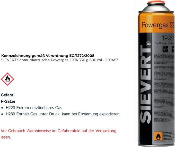 Actual product image Sievert Gas canister Powergas 336 gram