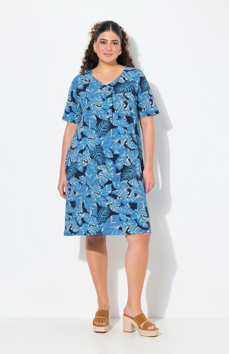Image du produit Ulla Popken Robe en jersey imprimé feuilles, décolleté en V et manches courtes, coupe évasée (42, 44)