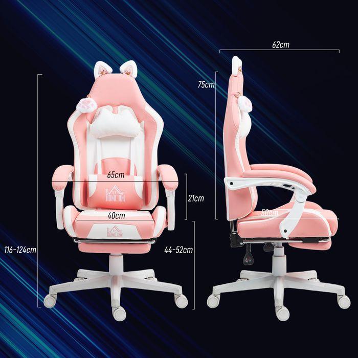 Actual product image Swisshandel24 Gaming Stuhl Ergonomischer Gamer Stuhl mit Lendenwirbelstütze, Fussstütze Rosa