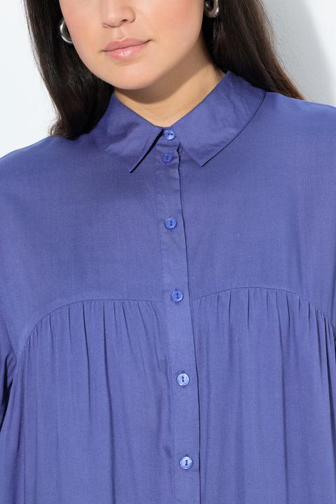 Actual product image Ulla Popken Asymmetric Flounce Panel 3/4 Sleeve Tunic Blouse (62)