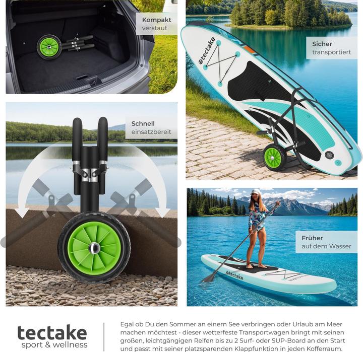 Image du produit tectake Chariot de transport pour planche de surf WaveWheel, pliable, pour 2 planches