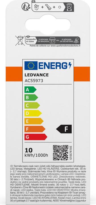 Label énergétique Osram LED Classic Lampes Frosted (E27, 9.40 W, 806 lm, 1 x, F)