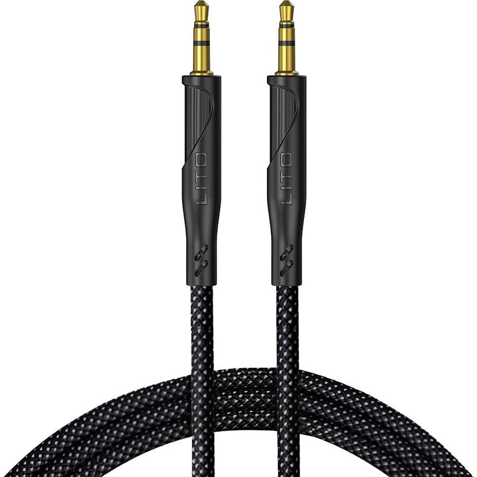 Lito - Audio Cable Adapter (LA02) - Jack to Jack 3.5mm, Zero Signal Loss, Nylon-braided, 1m - Black (1 m, Connettore da 3,5 mm (AUX)), Cavo audio