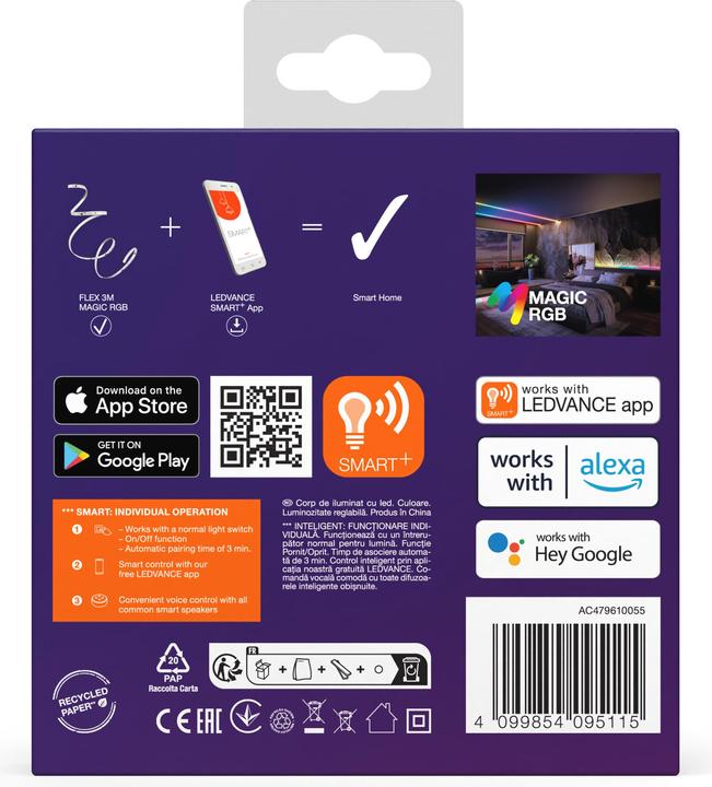 Produktbild Ledvance Smartes LED-Lichtband WiFi "MAGIC FLEX", 3m + Fernbedienung, RGB (Mehrfarbig, 300 cm, Indoor)
