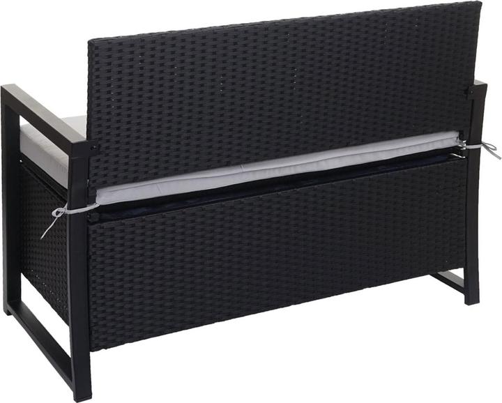 Produktbild Swisshandel24 Poly-Rattan 2er Sitzbank, Gartenbank Truhenbank, Staufach Aufbewahrung Sitzkissen - anthrazit, Kisse