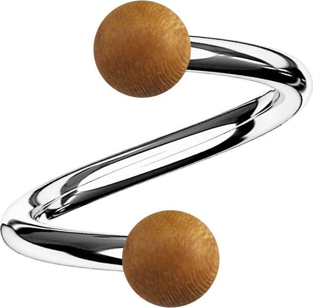 Immagine prodotto Star Piercing Spirale d'argento con due sfere di teak (senza ottone, Acciaio chirurgico 316L, Organico)