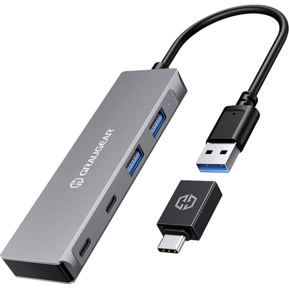 Graugear G-HUB2A2C-AC (USB-C, 4 Ports), Dockingstation + USB Hub, Silber