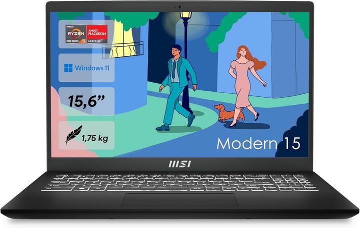 MSI Modern 15 B7M-463, 15.6" FHD, Ryzen 5 7430U, 16GB RAM, 512GB SSD, DE (15.60", 512 GB, 16 GB, DE, AMD Ryzen 5 7430U)