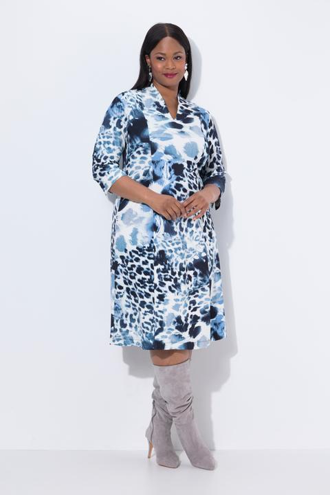 Produktbild Ulla Popken Punto-Kleid, Leomuster, Kelchkragen, 3/4-Arm (50, 52)