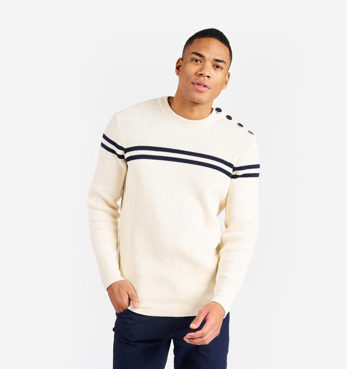 Produktbild Tribord Segelpullover gestrickt Herren 100 beige/dunkelblau gestreift (L)