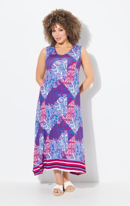 Image du produit Ulla Popken Robe maxi sans manches, mélange d'imprimés, décolleté rond et coupe évasée (54)